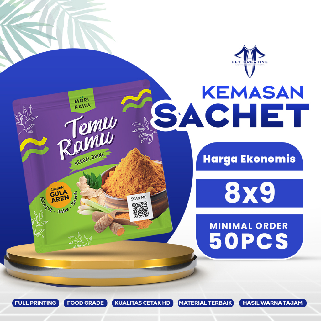 Fly Creative - 8x9cm Cetak Kemasan Saset Full Printing Custom Sachet makanan Powder Drink masker