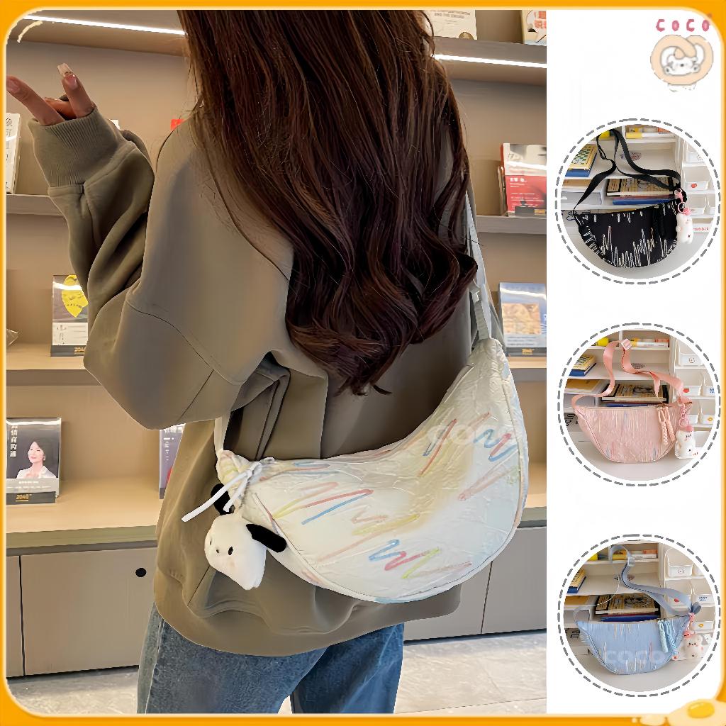 [COD] Tas Bahu Wanita/Lucu Korea Tas Selempang/Kasual Bag Kanvas/Half Moon Bag/Shoulder Round Bulat 