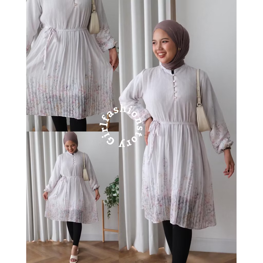 SHAVEE PLISKET CERUTY TUNIK / ATASAN WANITA TUNIK BUNGA MOTIF