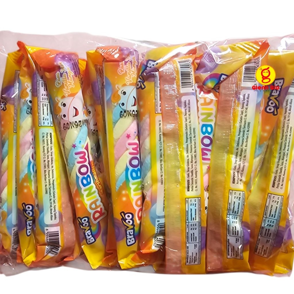 

Marsmallow Kepang Stick Warna Warni Rainbow Bravoo isi 20 pcs