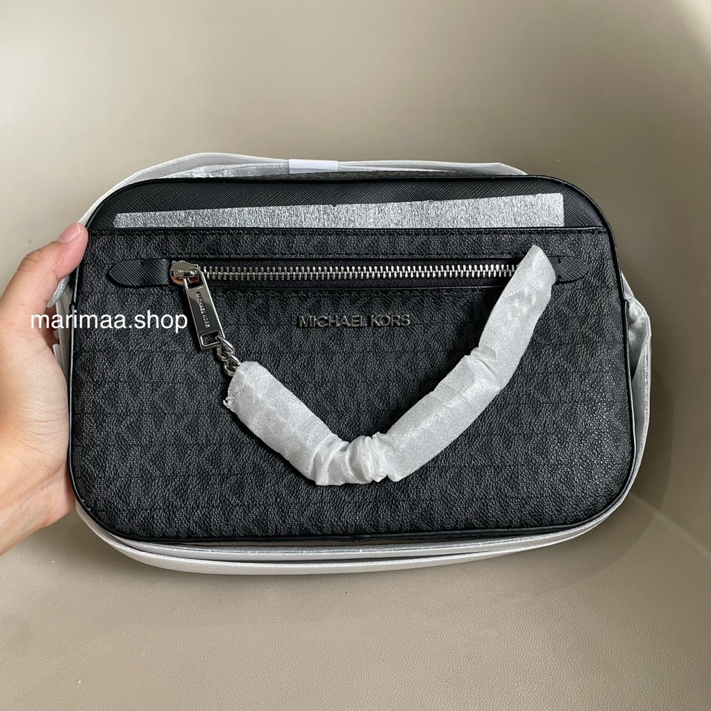 Tas jetset chain mk signature black silver crossbody bag