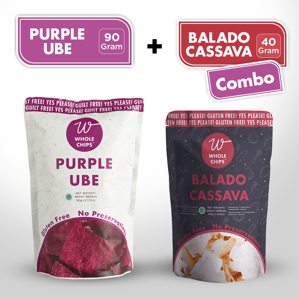 

WHOLE CHIPS Bundling Purple Ube 90gr dan WHOLE CHIPS Balado 40gr - Keripik Sehat No MSG