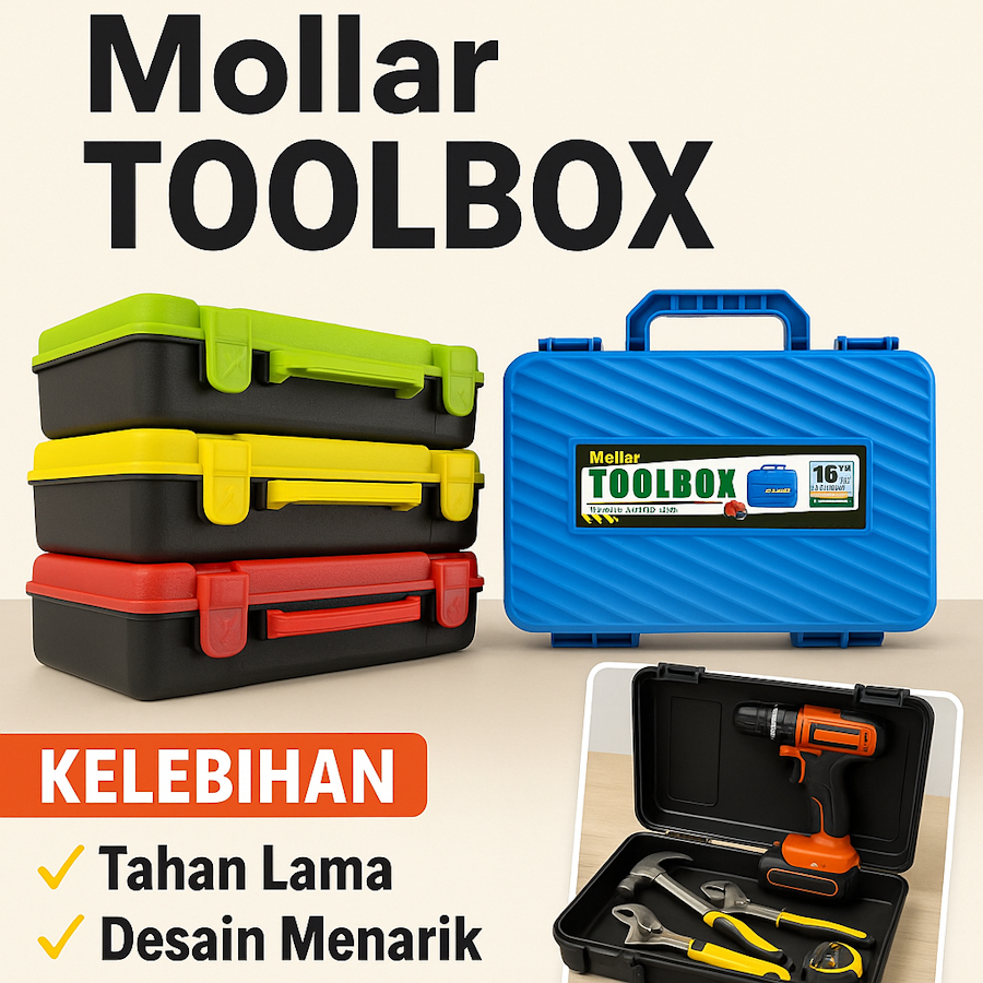 MOLLAR Tool Box Kotak Perkakas 16" inch ToolBox Plastik Serbaguna Tool Kit Box Kotak Alat Multifungs