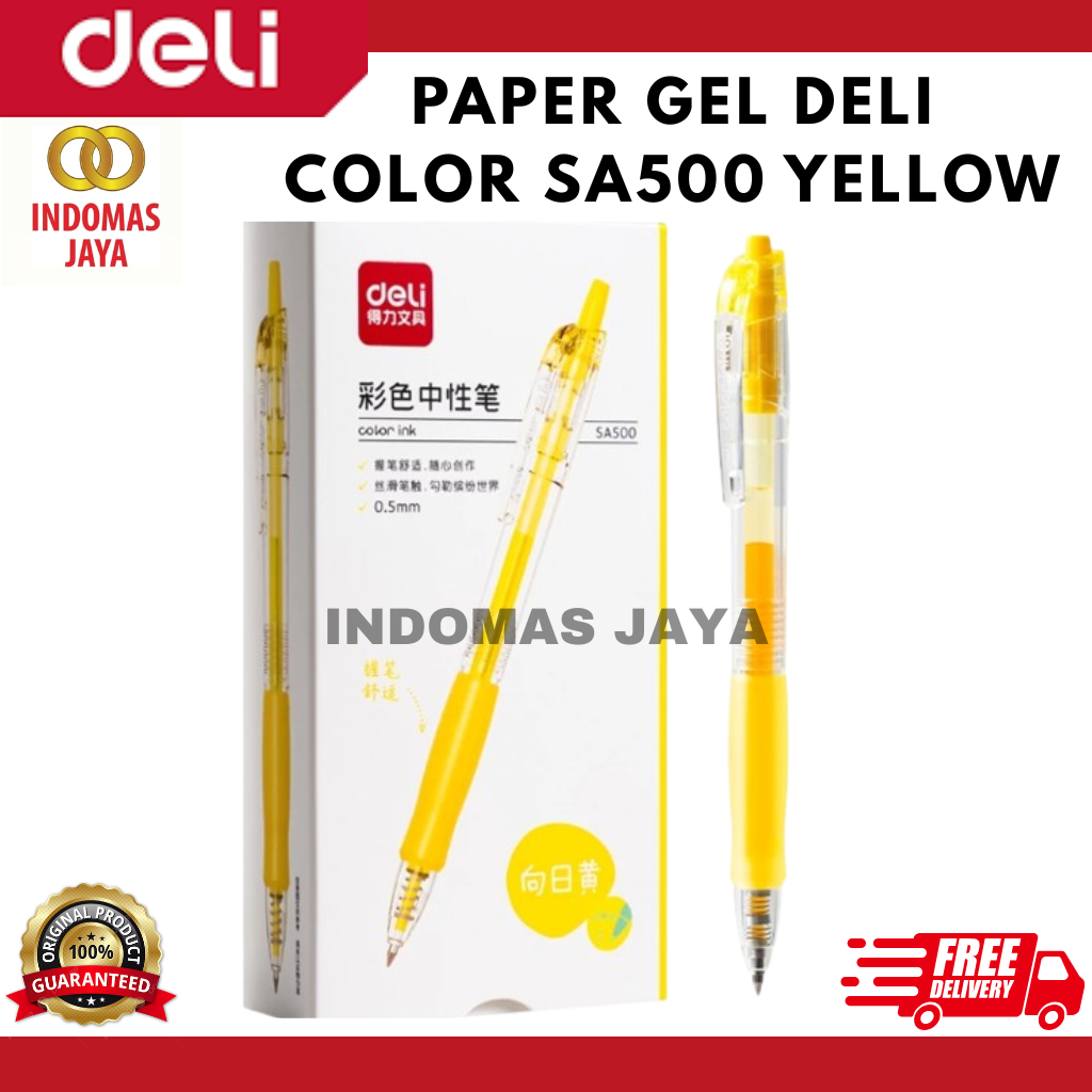 

Deli Pulpen Gel Warna Yellow Color Gel Pen 0.5 mm Pulpen Warna Yellow SA500