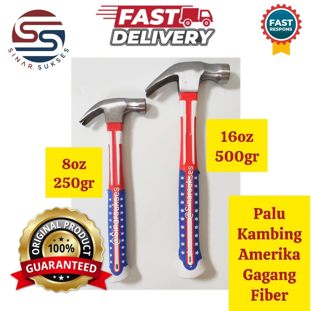 Palu Kambing Amerika Gagang Fiber 8 OZ 250 gram & 16 OZ 500gram  (Pixel Tool)/ Palu Kambing Baja Asl