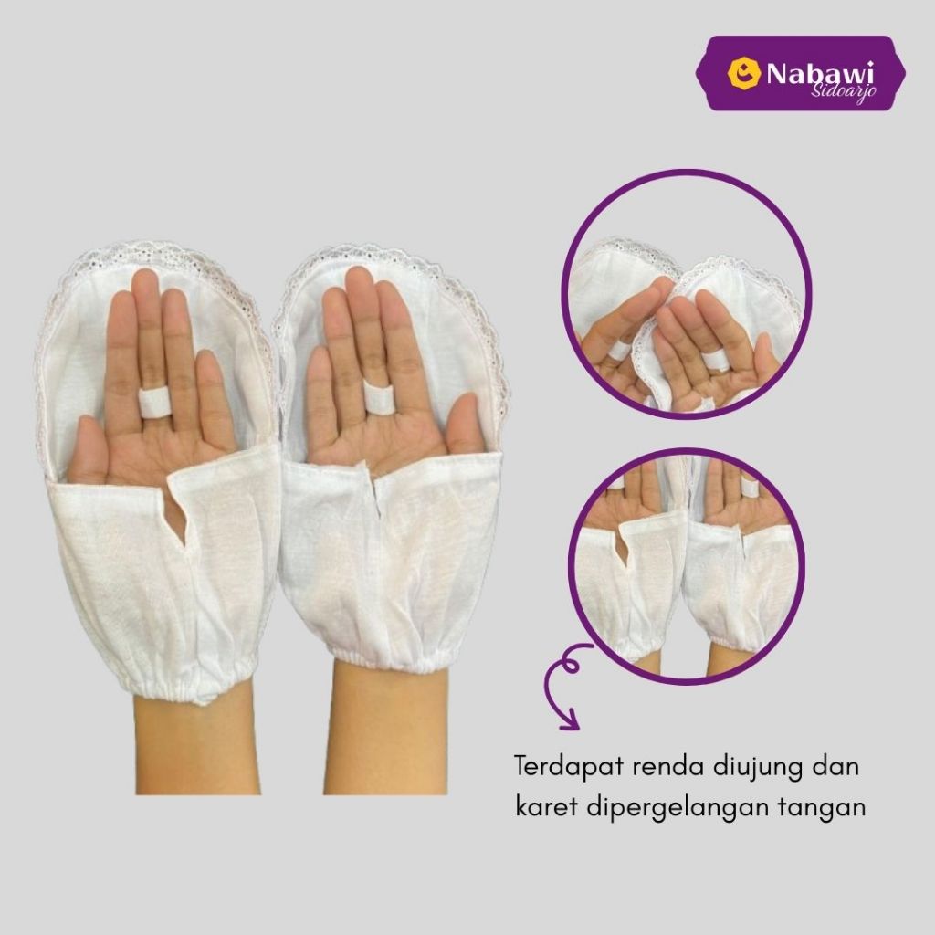 Sarung Tangan Kaos Tangan Muslimah Pendek Bahan Katun Renda Perlengkapan Haji dan Umroh