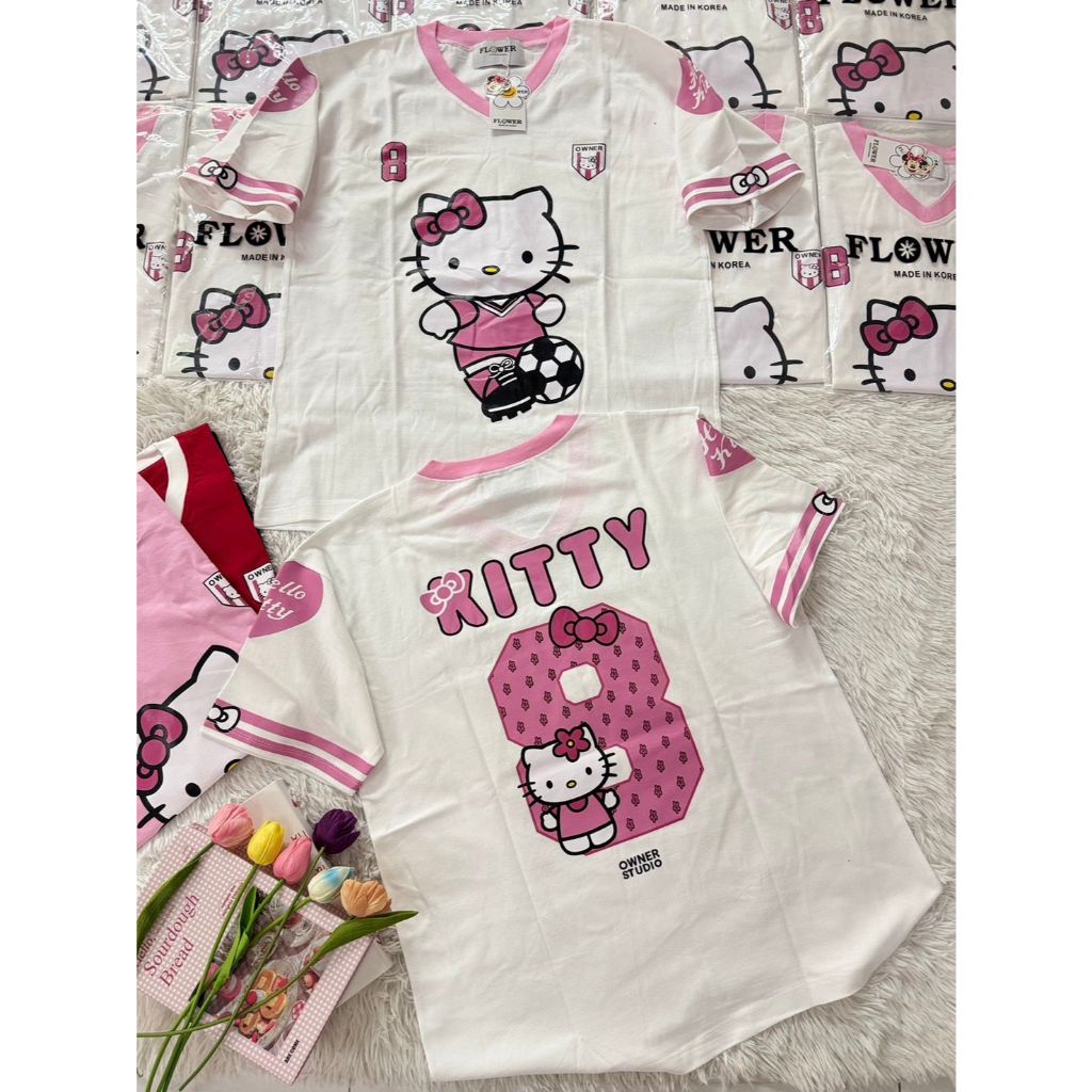 Hc Kaos Import FLOWER Motif Kitty Ball  - Kaos  Oversize Import Bangkok Motif Karakter