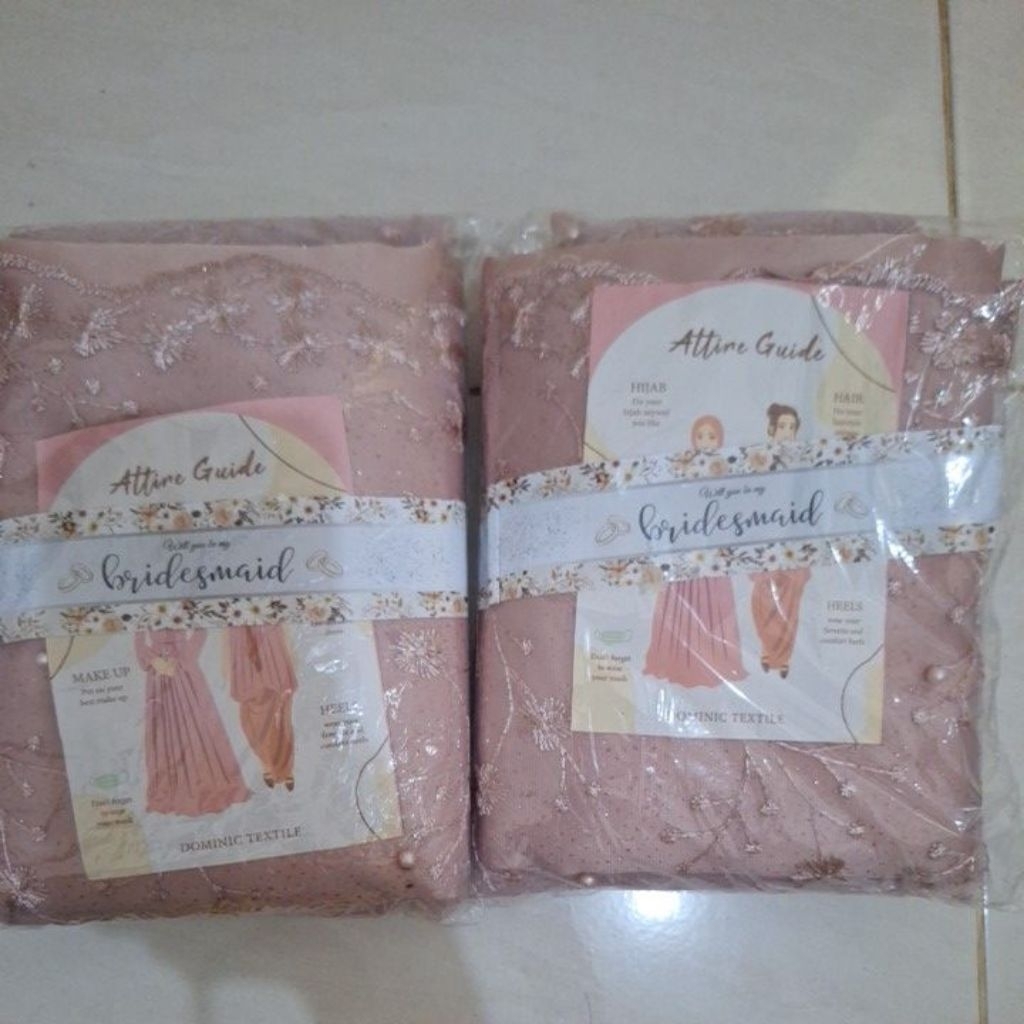 2 bungkus kain bridesmaid velvet 2.5meter + tile brukat 1meter warna dusty pink new