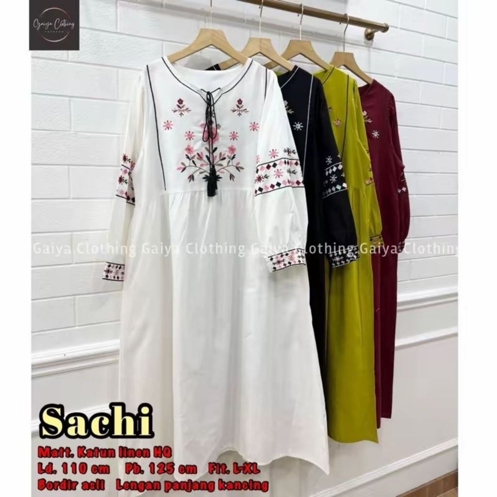 Midi dress jumbo wanita katun linen dress jumbo bordir Ld. 110 - SACHI MIDI