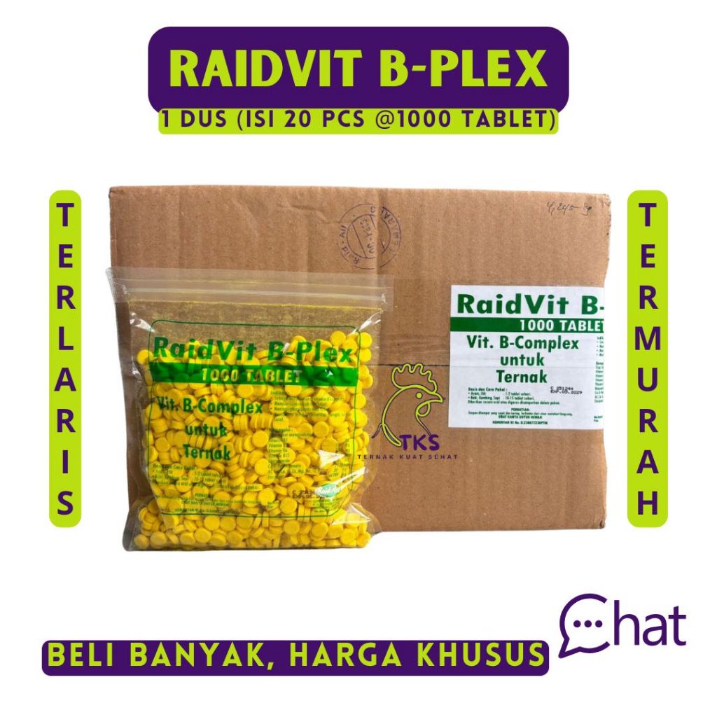 RAIDVIT B-Plex 1 DUS (ISI 20 PCS @1000 Tablet) - Raid All - Vitamin B Complex, B Komplek Ternak