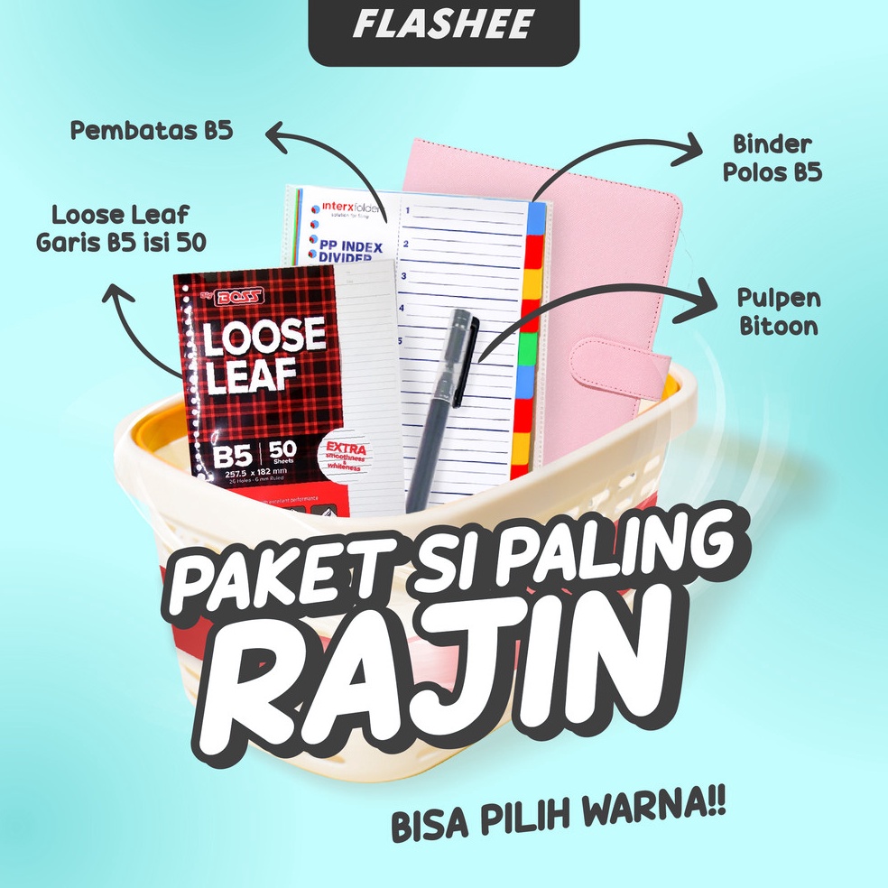 

KODE W64Q Flashee Paket Binder B5 Ring 26 Set 4in1 Sudah Termasuk Kertas Untuk Sekolah Dan Kuliah