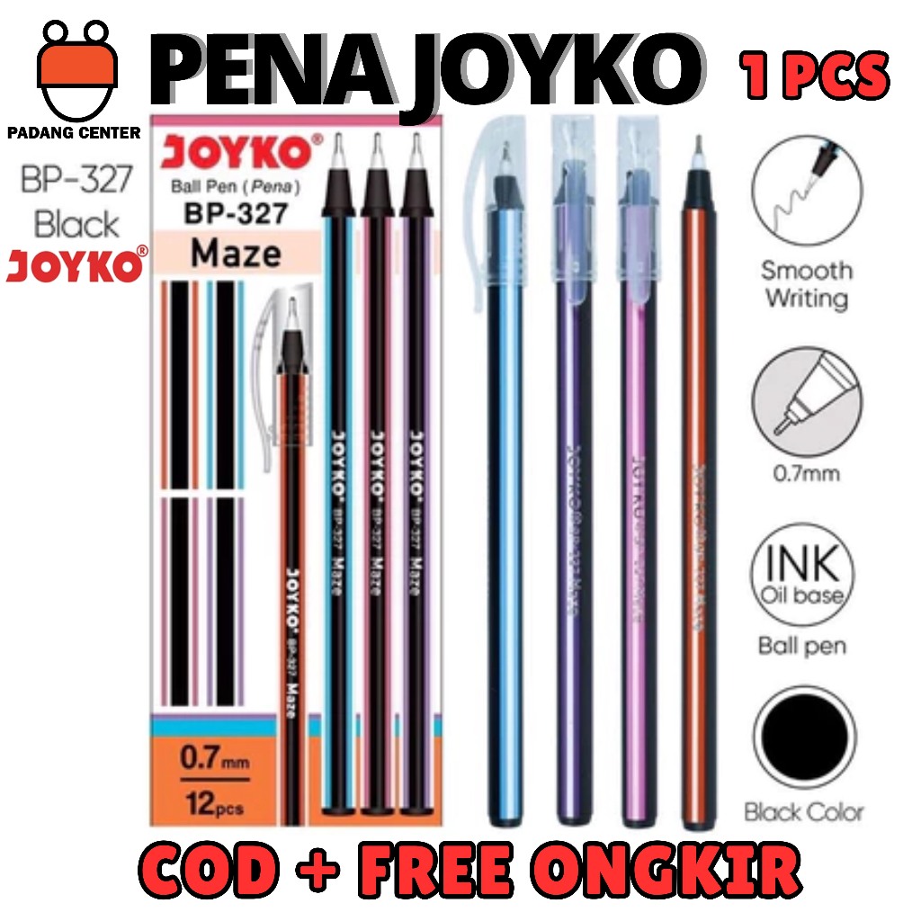 

Pulpen Joyko BP-327 0.7mm Hitam 1 PCS | Pulpen Maze Joyko BP327 Isi 1 pcs | Ballpoint Joyko Original | Pena Hitam Murah & Halus untuk Sekolah Kantor Tulis Menulis