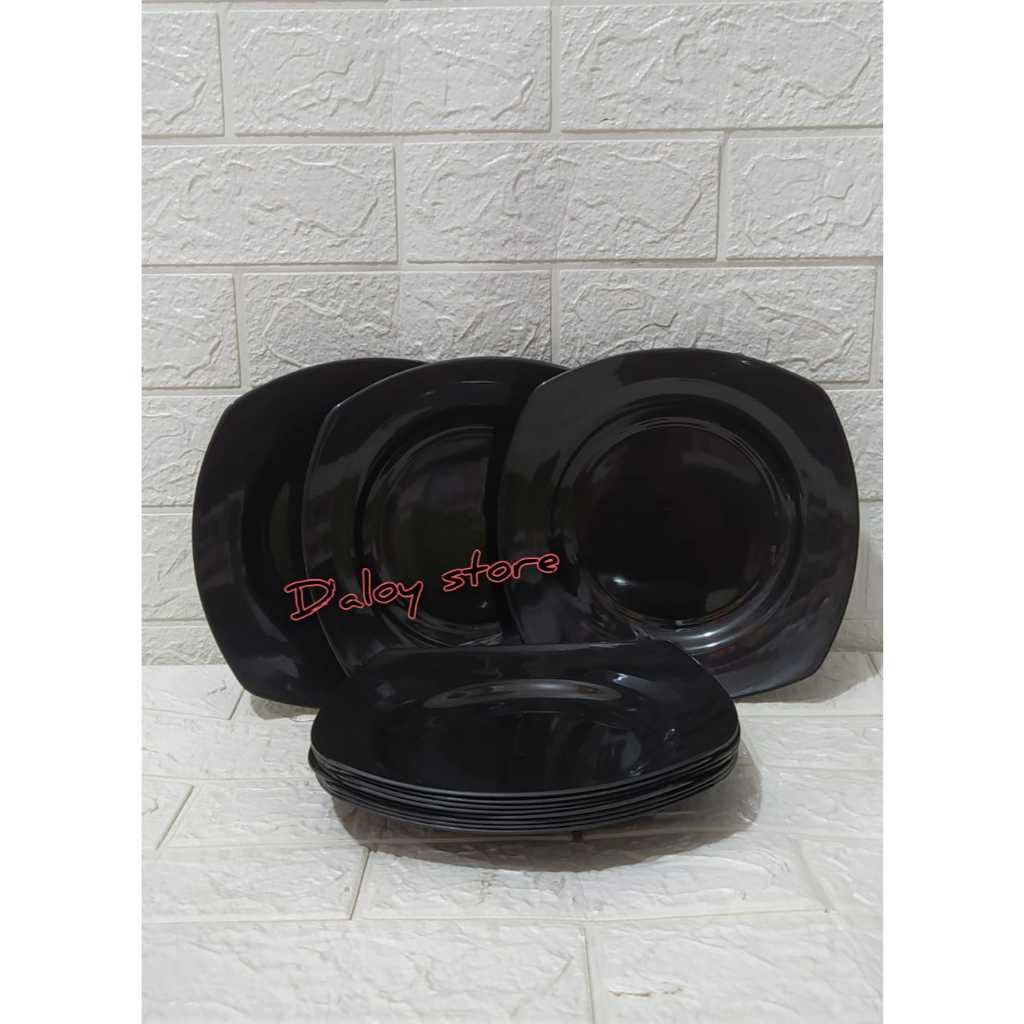 6 Pcs Piring Plastik kotak/Piring Hitam/PIring Makan/Piring Saji/Piring Cantik/Piring Makan Plastik