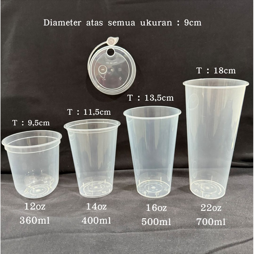 Gelas Plastik Injection Cup + Tutup Pp Bening Frosted Transparan 12 Oz 14 Oz 16 Oz 22 Oz / 380 400