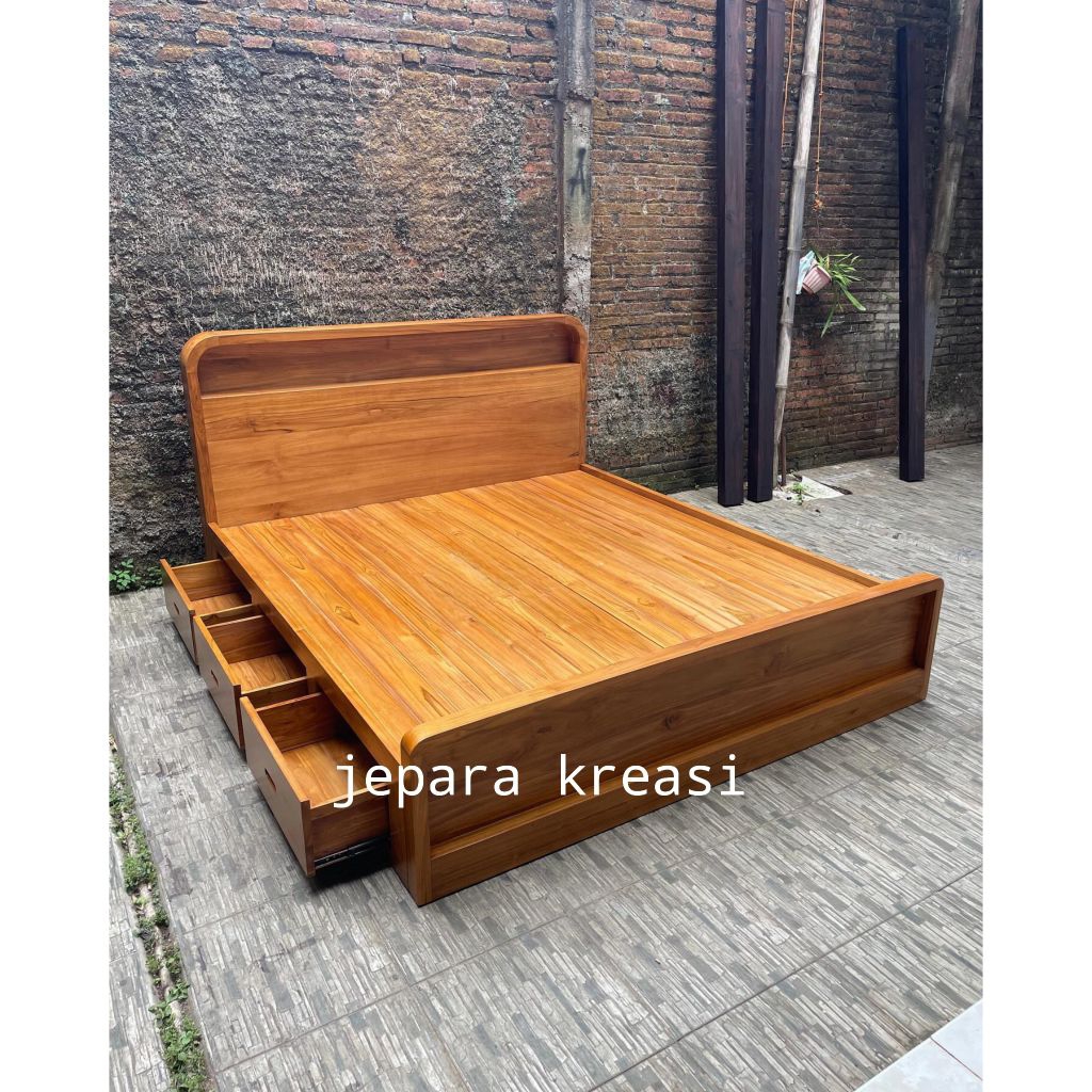Dipan Tempat Tidur Laci Kayu Jati Minimalis, Tempat Tidur Laci Minimalis Kayu Jati