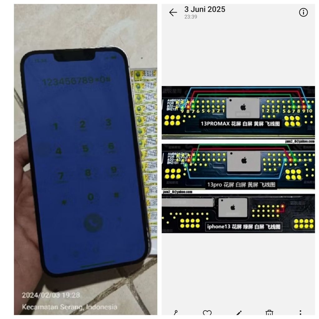 lcd touchscreen iphone 13 biasa ori copotan minus GREENSCREEN lancar khusus bahan BONDING