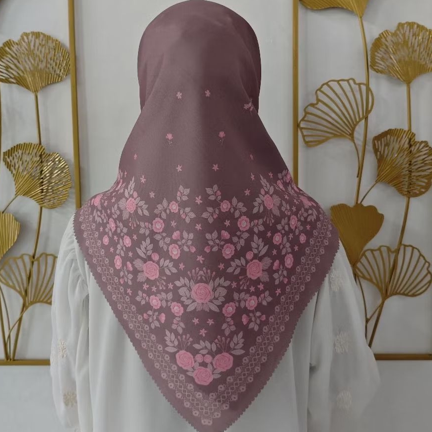 Hijab Segi Empat Best Seller Voal Motif Bunga Mauve Premium