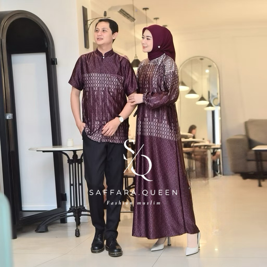 Baju Couple Pasangan Kondangan Gamis Kemeja Silk Couple Lebaran 2025 Couple Jumbo Busui
