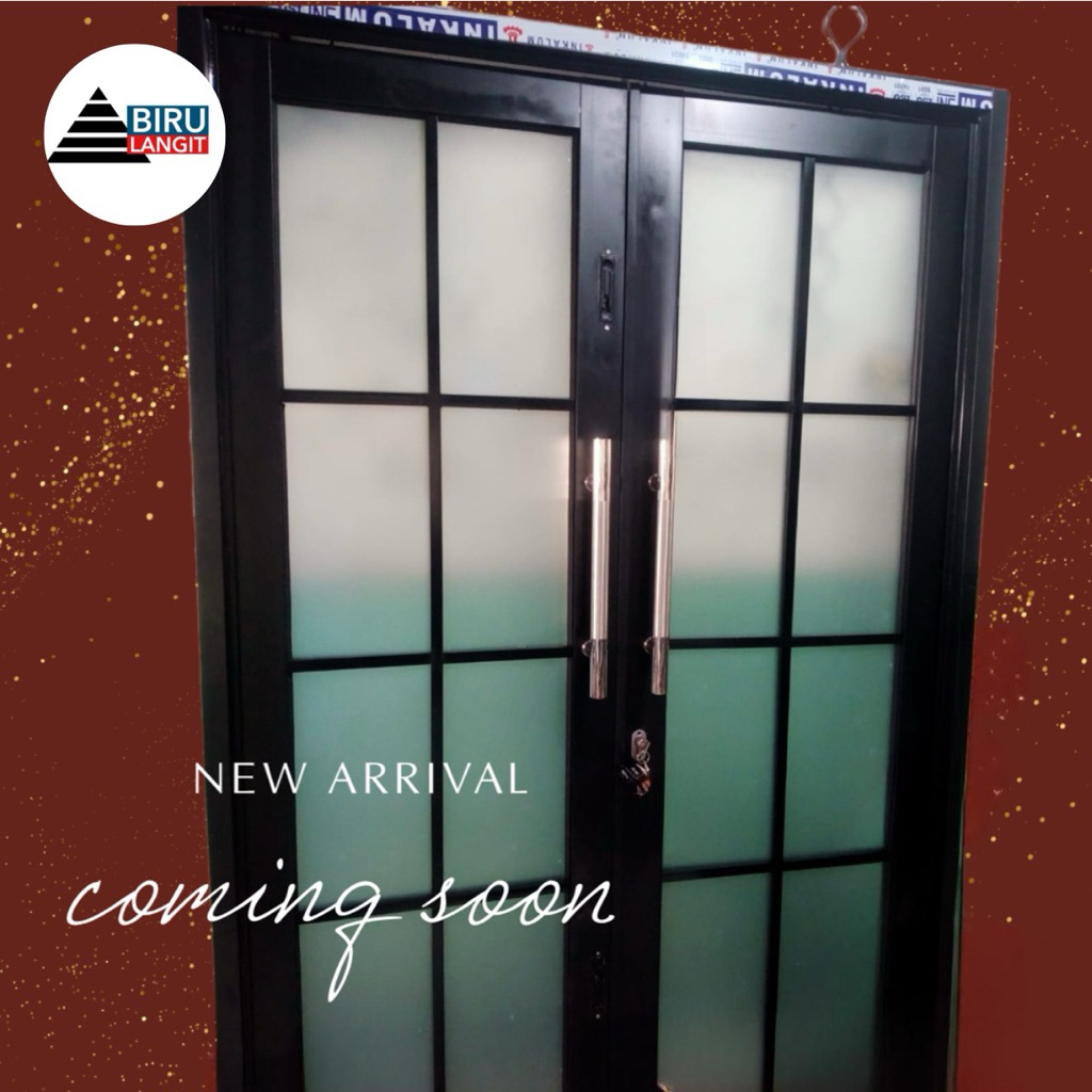 PINTU DOUBLE ALUMINIUM KACA BURAM+ORNAMEN 210 x 120 CM