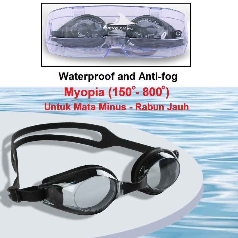 KODE P59C KACAMATA RENANG DEWASA MINUS ANTI FOG EMBUN UV Protection FREE HARD CASE