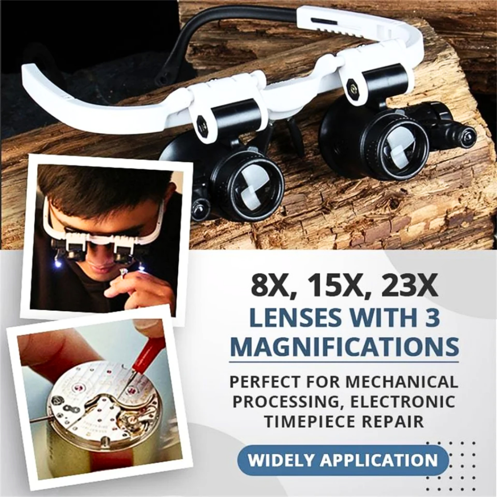 MALL HKFZ Kaca Kacamata Pembesar Untuk servis hp elektronik dengan senter Jam Reparasi 23x Magnifier
