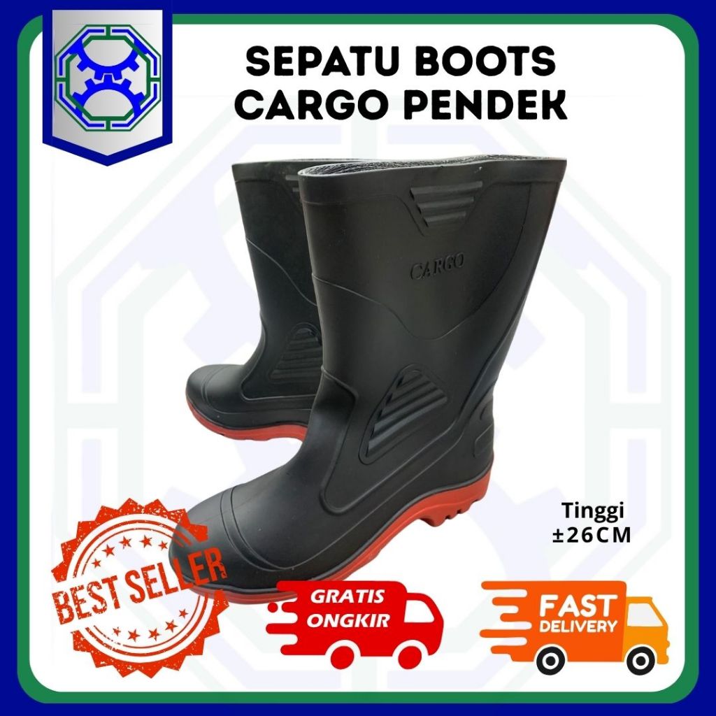 SEPATU BOOTS PENDEK HITAM - SEPATU SAFETY - SEPATU KARET MERK CARGO