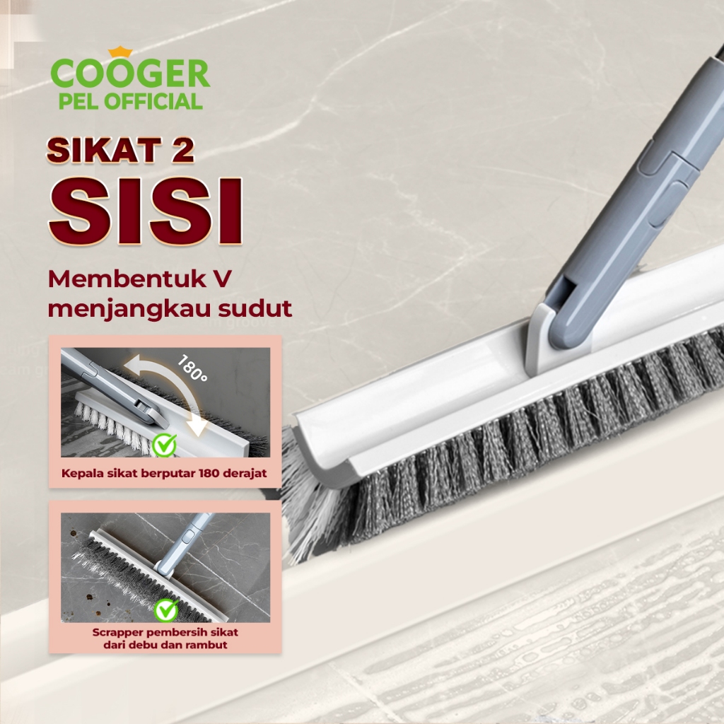 COOGER Sikat Lantai Wiper Sikat pembersih Lantai Kamar Mandi sikat kamar mandi gagang panjang Sudut 