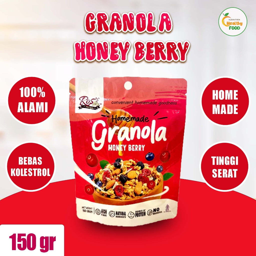 

[Homemade] Granola Honey Berry - Sarapan Sehat Granola Cemilan Rendah Kalori Healty Food 150gr
