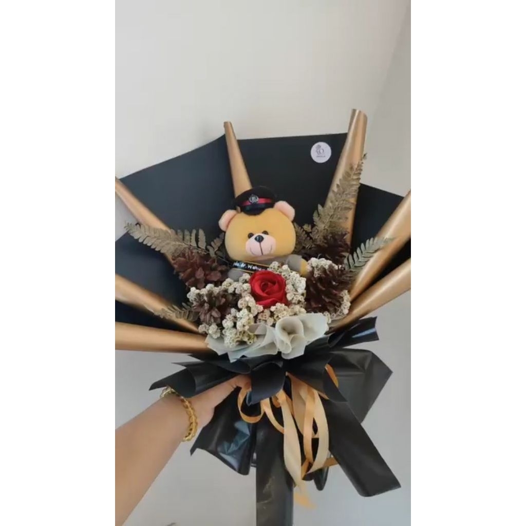 Buket Bunga Custom Polisi, pelantikan, wisuda, boneka profesi, kado, boneka tni, boneka polisi, bone