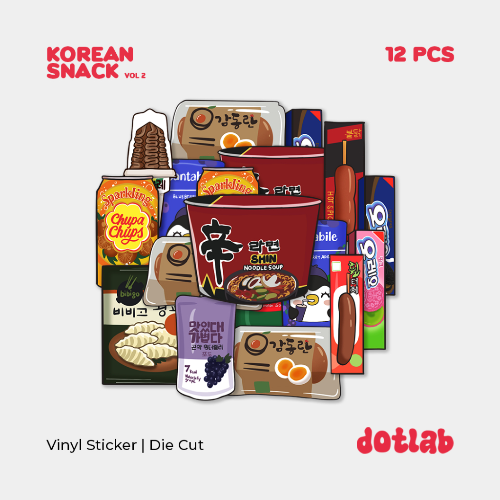 

DOTLAB STICKER PACK KOREAN SNACK VOL.2 (12PCS) | Sticker Tumbler | Stiker Laptop Koper Helm