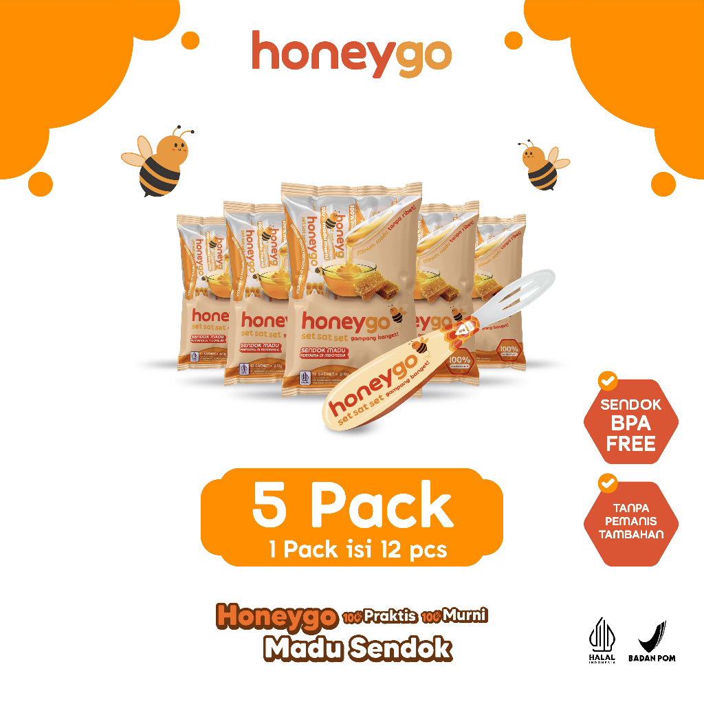 

Honeygo Madu Murni dengan Sendok - Bundling Hemat 5 Packs