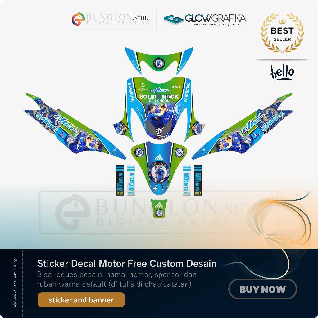 DECAL STIKER MOTOR CUSTOM YAMAHA MIO SMILE EDISI CHELSEA HIJAU BIRU
