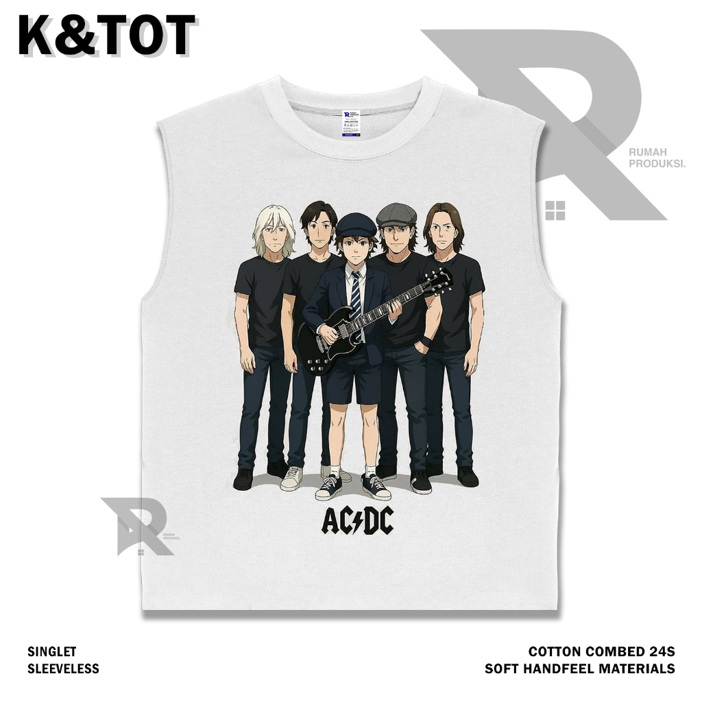 KAOS BAJU SINGLET ACDC GRUP BAND  | BAND METAL MUSIK ROCK | T-SHIRT SINGLET PUTIH STYLE Y2K VINTAGE 