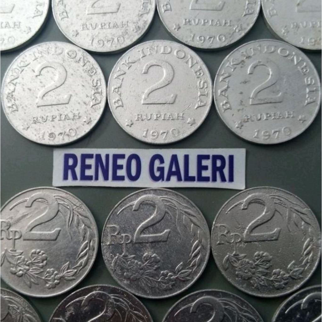 VF cuci Rp 2 Rupiah Tahun 1970 Padi kapas Uang koin logam Kuno Indonesia