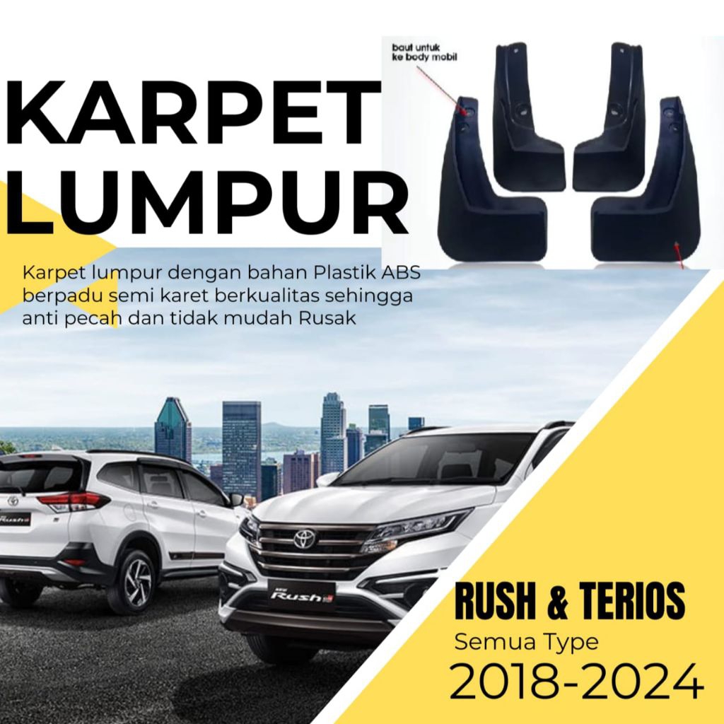 Karpet Lumpur Mud Guard Spatbor Anti Pecah Mobil Aksesoris Rush Terios 2018 2019 2020 2021 2022 2023