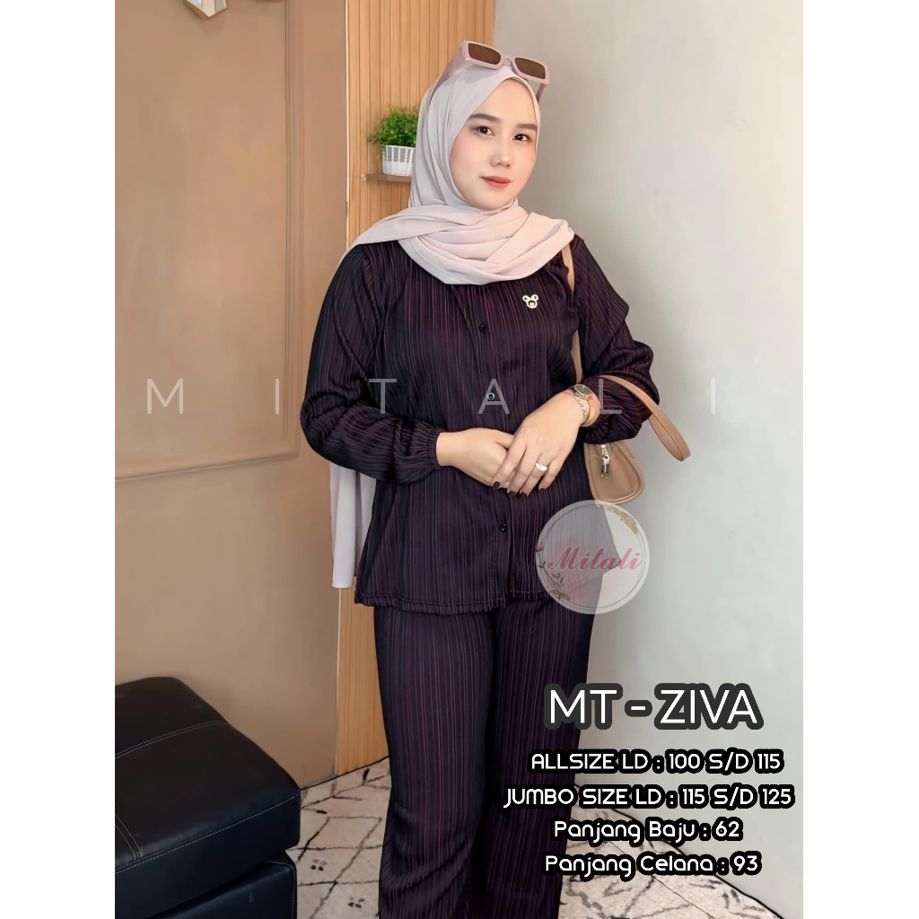 MT - Oneset Salur Model kemeja Bahan Knit Salur Premium