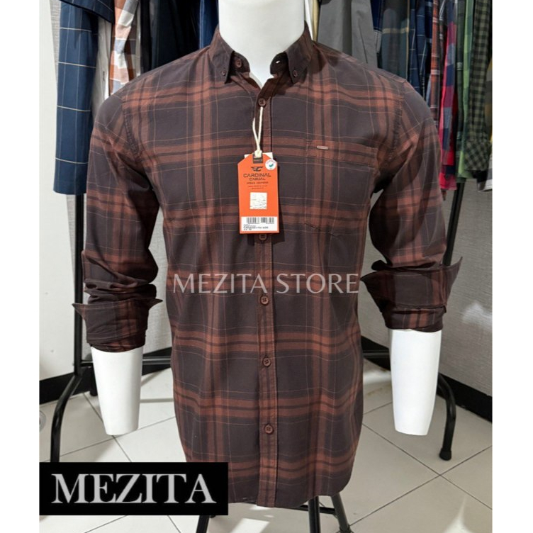 Kemeja Slimfit Pria Cardinal Casual 173 Coklat Redish