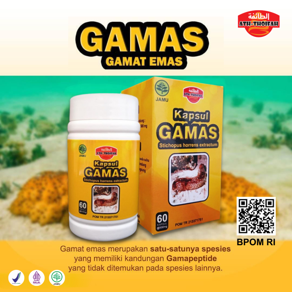 Kapsul GAMAS Ath Thoifah - Gamat Emas Gamapeptide, Luka, Nyeri, Imunitas, Kolagen BPOM Halal
