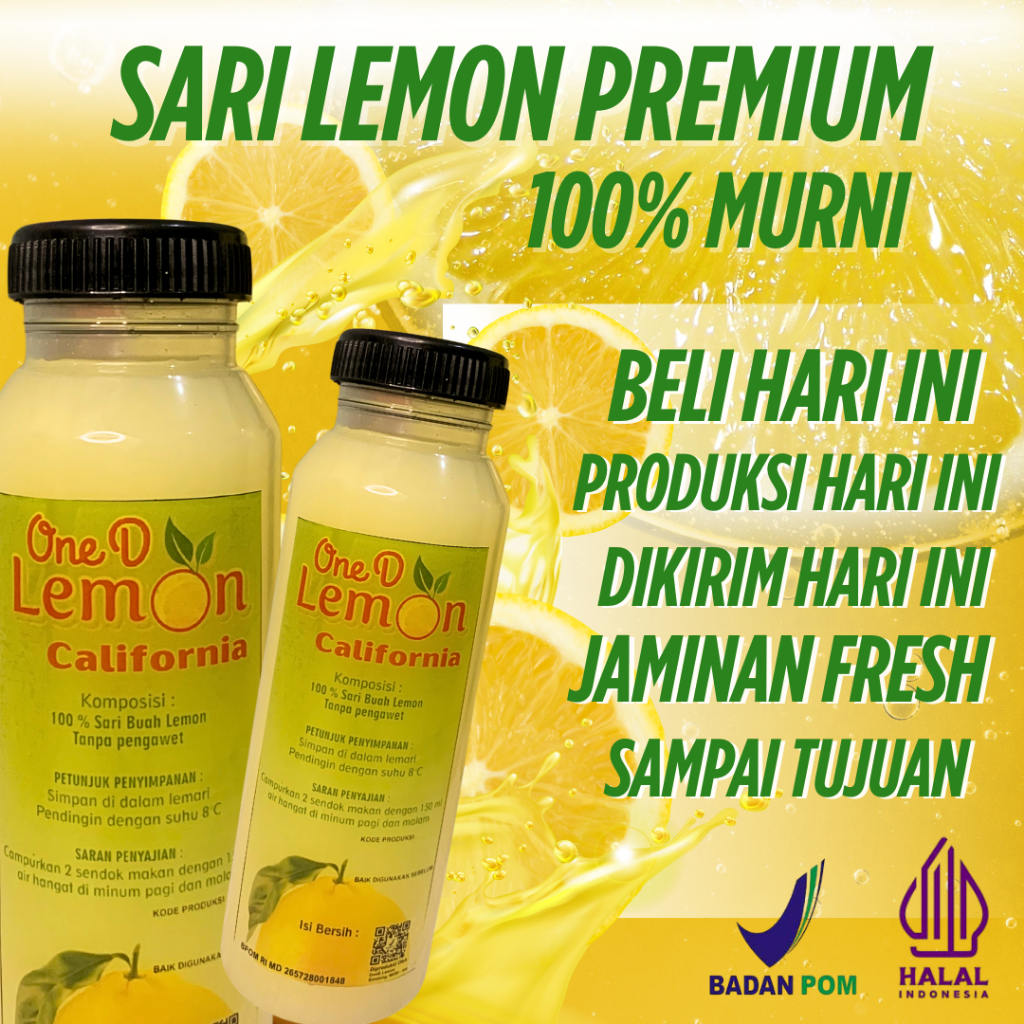 

OneD Sari Lemon California Murni Asli 100% Untuk Diet Detox Premium 250 ml