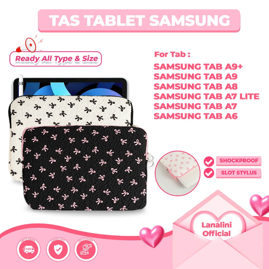 Tas Tablet Sleeve Case Samsung Tab A6 A7 A8 A9 A9+ A10 11 10 9 inch Y2K Pouch Cewe Pita Lembut Cover