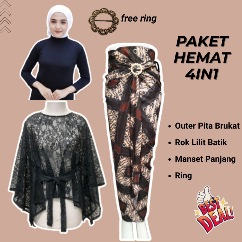 PAKET 4IN1 | One Set Remaja OOTD Kondangan Cantik Baju One Set Kondangan Wanita Kekinian Kebaya Mode