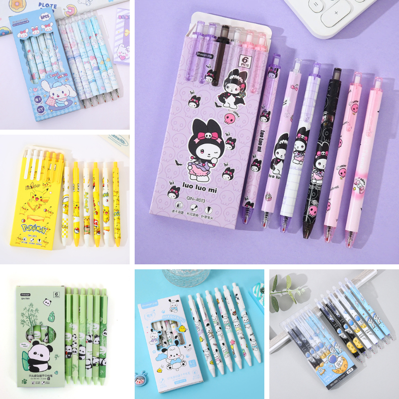 

PN10 Pulpen Erasable Set 6pcs Pulpen Gel Karakter 0.5mm Tinta Hitam Pulpen Mekanik Bisa Dihapus Alat Tulis Sekolah dan Kantor