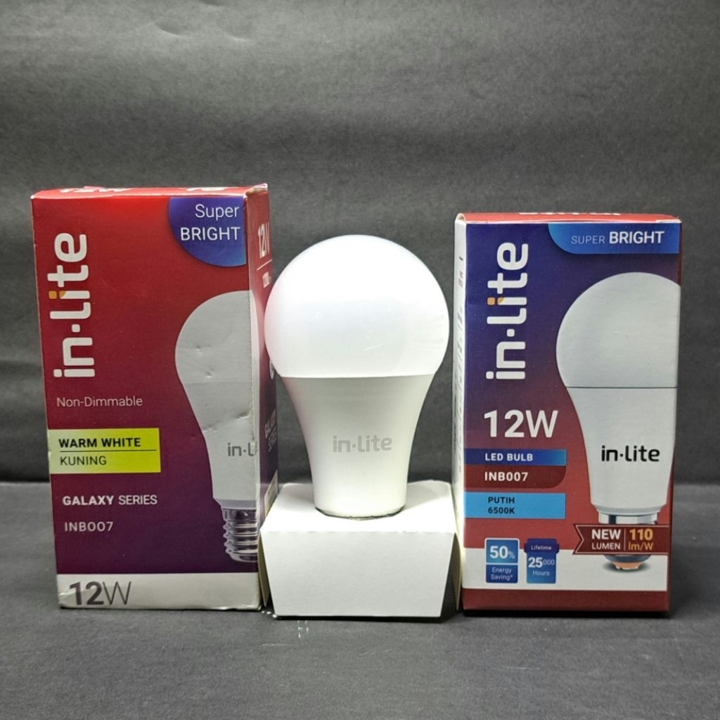 Lampu led bulb  INB007 INLITE 12 watt putih/kunin