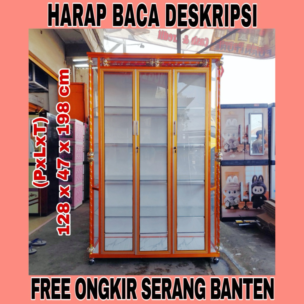 Lemari Hias 3 Pintu / Lemari Pajangan Kaca + Roda (FREE ONGKIR SERANG BANTEN)