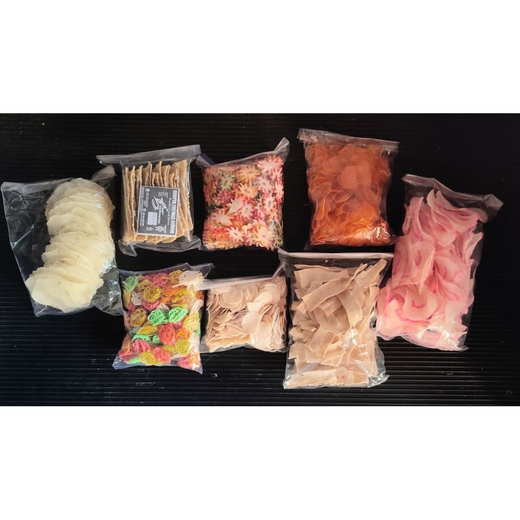 

KRUPUK KEMASAN 1/4 Puyur Slondok / Puli Gendar / Semier / Cap Kura kura / Bintang / Lek Hie