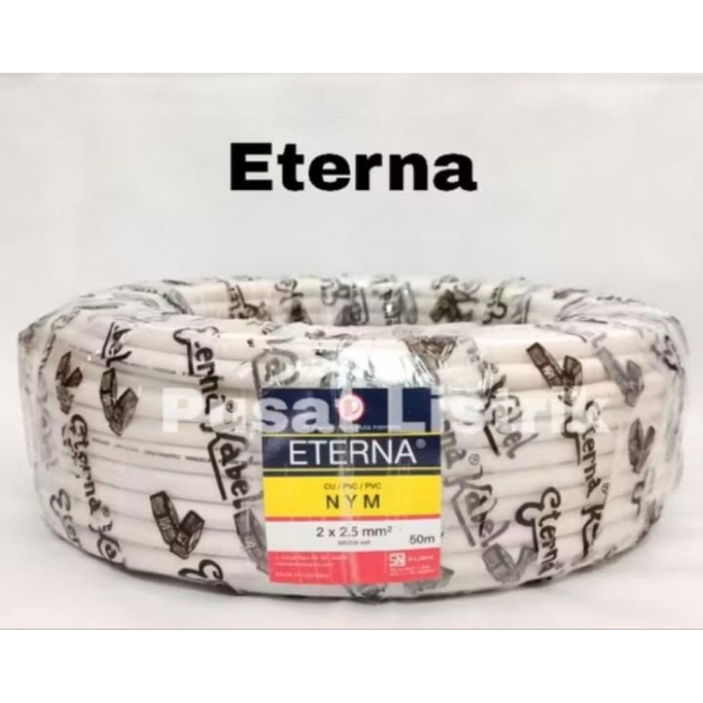 kabel nym 2x2,5 mm eterna panjang 50meter kabel instalasi kabel listrik isi 2 kabel besar 2,5mm kuli