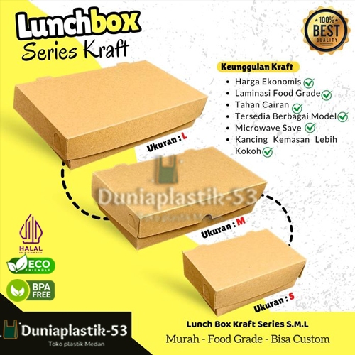 Lunch Box BELUM LIPAT / Kotak Makan Kertas / Paper Box Makanan Kraft / Box Laminasi Craft - 100 Pcs