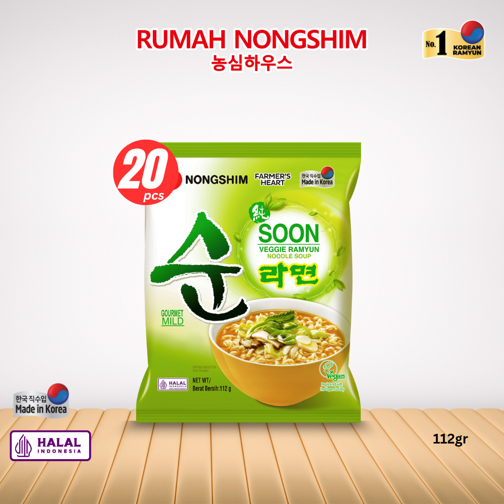 

1 DUS - Nongshim Soon Veggie Ramyun Noodle Soup [112 gram x 20 pcs] Halal & Asli Korea