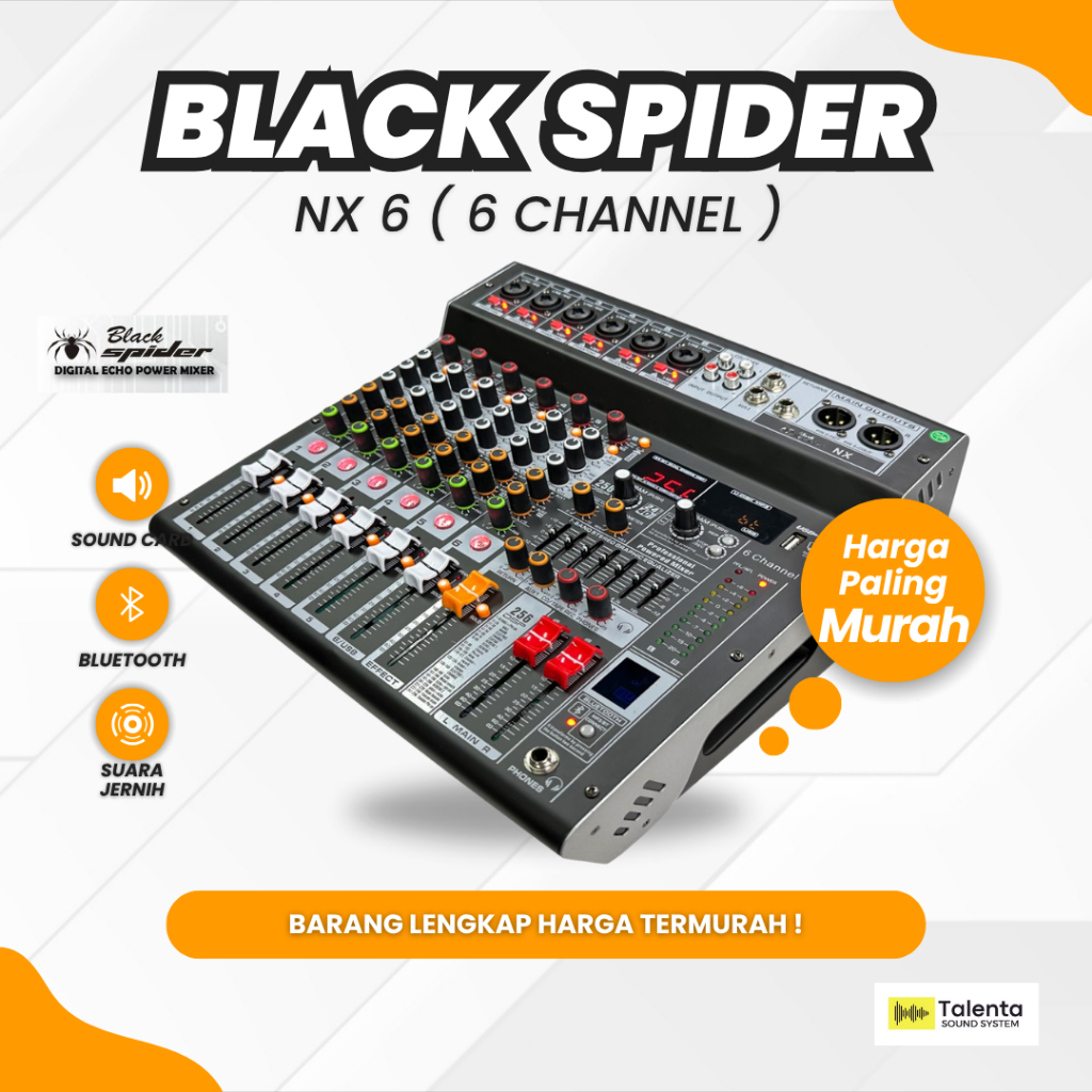 Black Spider NX 6 (6 Channel) Mixer Digital ECHO Power Mixer 6 Channel Murah Original