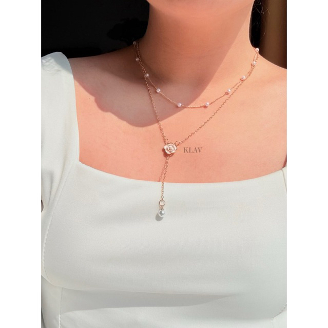 Klav - Kalung Wanita Rose Edition White Rose Black Rose kalung mawar hitam kalung mawar putih elegan